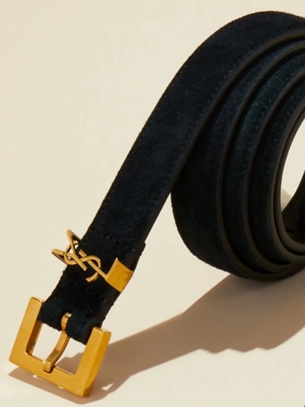 Yves Saint Laurent Cassandre Thin Belt in Grained Leather
